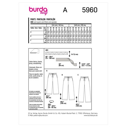 Burda Style Misses' Pants B5960 - Sewing Pattern