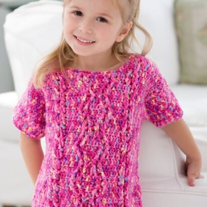 Girl's Crochet Cable Sweater in Red Heart Gumdrop - LW3985