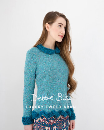 "Peplum Sweater" - Sweater Knitting Pattern For Women in Debbie Bliss Donegal Luxury Tweed Aran and Lara - DB037