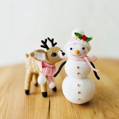 Amigurumi Christmas deer, crochet snowman, crochet deer, amigurumi snowman pattern, Christmas crochet