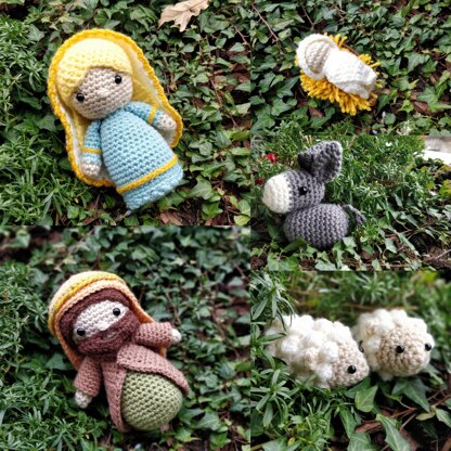 Nativity Scene Christmas Dolls Mary Joseph Baby Jesus Crib Donkey and Sheep Manger Creche Krippe amigurumi crochet pattern