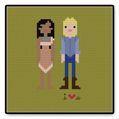 Pocahontas and John Smith In Love - PDF Cross Stitch Pattern