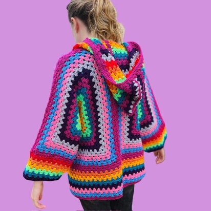 Hexagon Granny Square Crochet Hoodie Cardigan