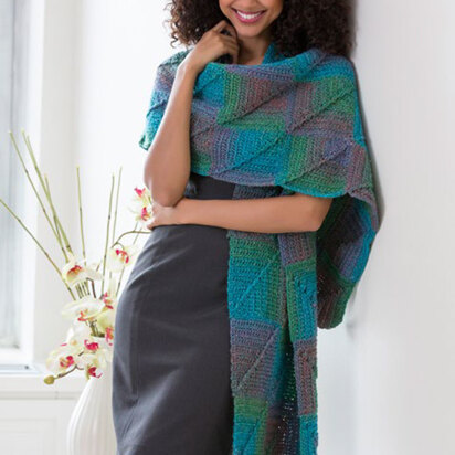 Crocheted Mitered Square Shawl in Red Heart Boutique Midnight - LW4052 - Downloadable PDF