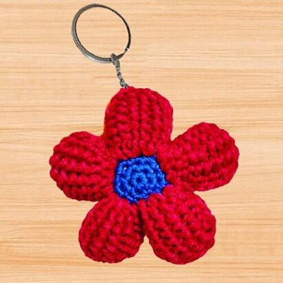 A Crochet 3D Flower Keychain.
