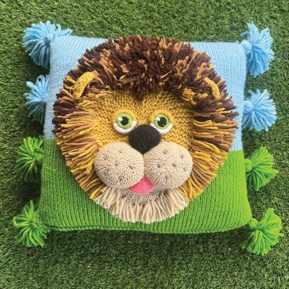 Knitted Applique Lion Cushion