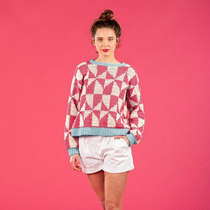 Geometric Tile Sweater - Free Jumper Crochet Pattern For Women in Paintbox Yarns Cotton DK by Paintbox Yarns