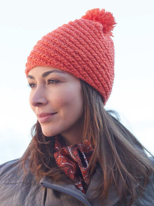 Diagonal Stitch Pompom Hat in Caron United - Downloadable PDF