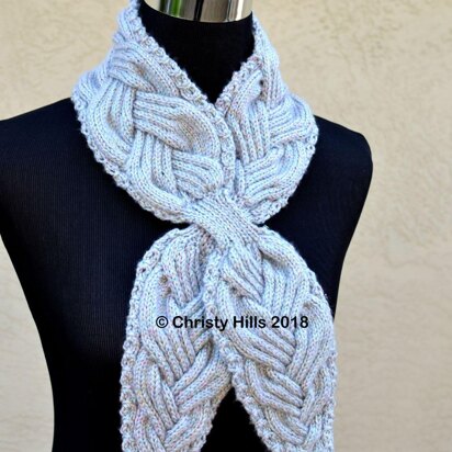 Charming Cable Scarf  (Keyhole / Ascot / Pull-Through / Vintage / Stay On / Scarf Knitting Pattern)