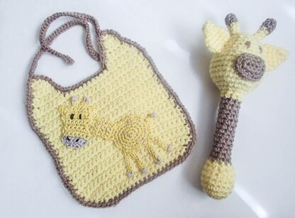 Giraffe Baby Bib and Rattle