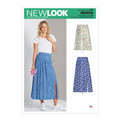 New Look N6659 Misses' Pleated Skirt With Or Without Front Slit Opening 6659 - Paper Pattern, Size 10-12-14-16-18-20-22