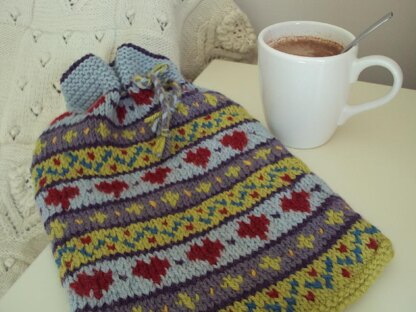 Hearts Fairisle Hot Water Bottle Cover