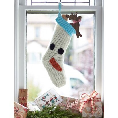 Crochet Snowman and Reindeer Stocking in Bernat Super Value - Downloadable PDF