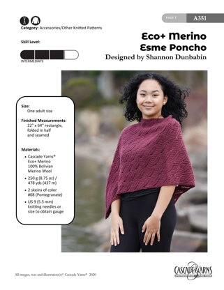 Esme Poncho in Cascade Yarns Eco+Merino - A351 - Downloadable PDF