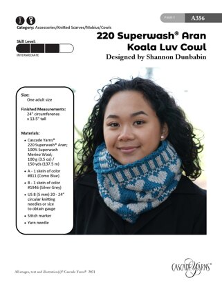 Koala Luv Cowl in Cascade Yarns 220 Superwash® Aran - A356 - Downloadable PDF