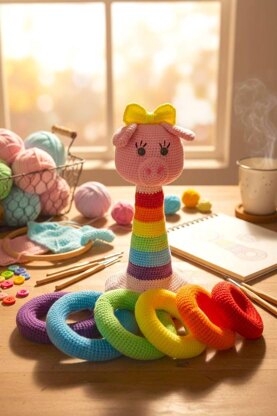 Stacking Rings Rainbow Pig