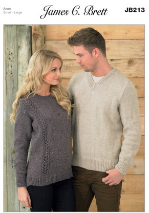 Ladies and Men's Sweaters in James C. Brett Rustic with Wool Aran - JB213