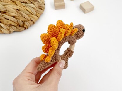 Dinosaur baby rattle teether toy crochet pattern