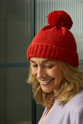 Bobble Hat - Knitting Pattern For Women in Debbie Bliss Cashmerino Chunky by Debbie Bliss