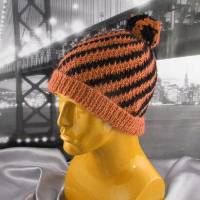 Stripey Swirl Bobble Beanie Hat