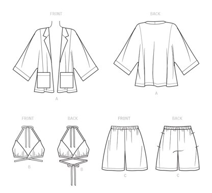 New Look Misses' Jacket, Wrap Halter Top and Shorts N6737 - Paper Pattern, Size 8-10-12-14-16-18-20