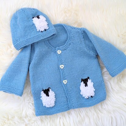 Baby Blue Sheep Cardigan and Hat
