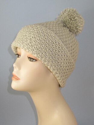 Chunky Unisex Big Bobble Double Moss Stitch Beanie Hat