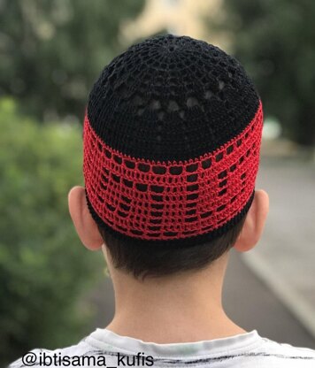 Crochet kufi cap with Greek key design