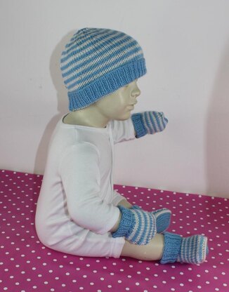 Baby Easy Stripe Beanie, Booties & Mittens