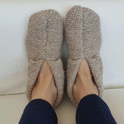 8ply garter stitch slippers with cuff - Storm