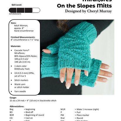 On the Slopes Mitts in Cascade Yarns Miraflores - A380 - Downloadable PDF