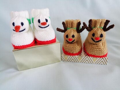 Snowman and Reindeer Baby Booties