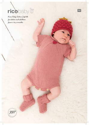 Raspberry Hat, Romper and Socks in Rico Baby Cotton Soft DK - 997 - Downloadable PDF