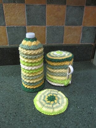 Striped Bottle Cozy, Mug Tea Cozy, Coaster