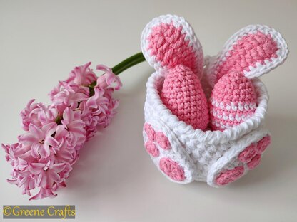 Easter Bunny Basket and Eggs Crochet pattern by Greene Crafts | LoveCrafts