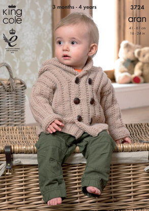 Coat with Hood, Jacket with Pockets and Lacy Cardigan in King Cole Comfort Aran - 3724