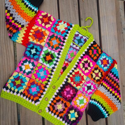 Granny Square Cardy Mixed Colour Pattern