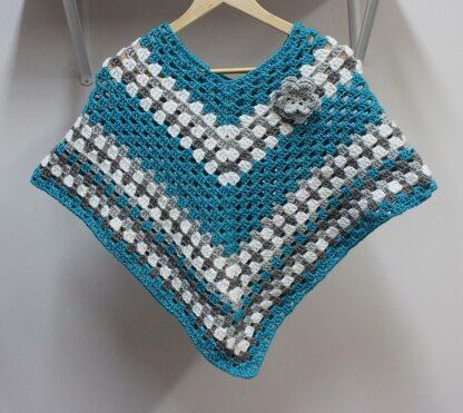 Girls Poncho or Shawl with Flower