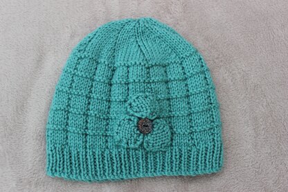 Knitting pattern ladies hat beanie with flower #426
