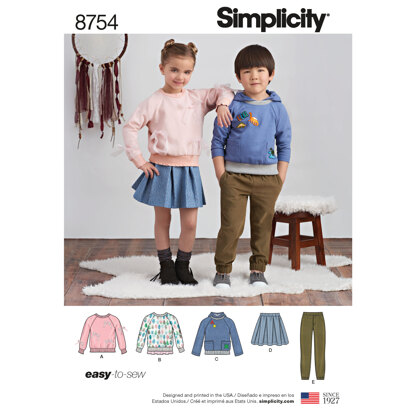 Simplicity 8754 Child's Trousers, Skirt and Sweatshirts - Paper Pattern, Size A (3-4-5-6-7-8)