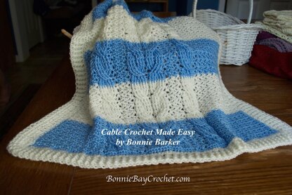 Striped & Cabled Baby Blanket Crochet pattern by Bonnie Barker