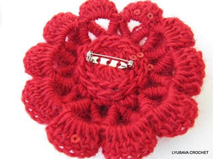 Crochet Brooch "Scarlet Flower"