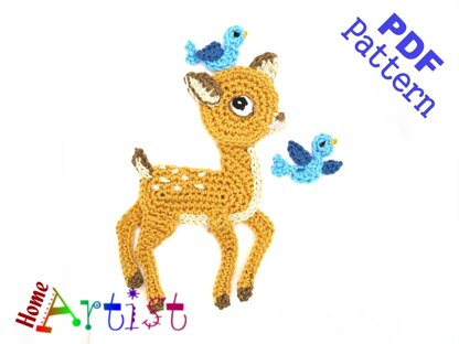 Reindeer Baby 2 with Santas Hat Birds Crochet Applique