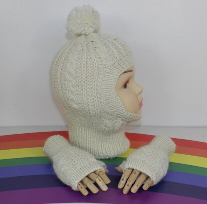 Toddler Child Aran Cable Bobble Balaclava & Gloves