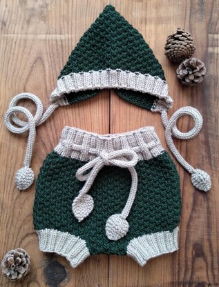 Mossy Baby Bloomers and Pixie Hat | 0-24 months