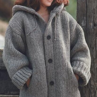 Hand-Knit Danbury Hooded Sweater Jacket in Lion Brand Wool-Ease Chunky - 60588