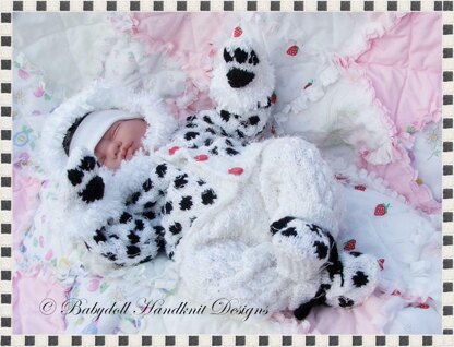 Spotty Dog Suit 18-22” doll/0-3m baby