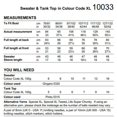 Sweater & Tank Top in Stylecraft Colour Code XL - 10033 - Downloadable PDF - knitting pattern