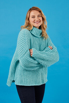 Cuddle Sweater - Free Knitting Pattern for Women in Paintbox Yarns 100% Wool Chunky Superwash by Paintbox Yarns