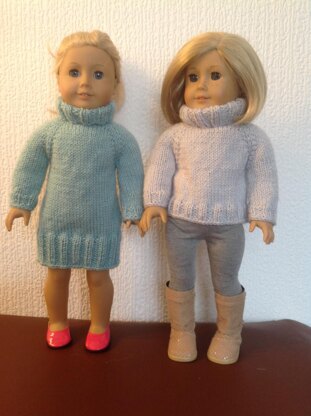 Roll collar coat and cardigan. 18" doll.